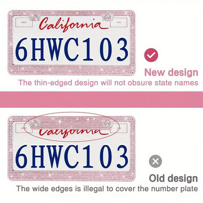 2PCS Stainless Steel License Plate Frame With Glitter Rhinestones, US Standard Size Fits All Cars/Trucks/SUVs, Women's Fashion Car Accessories, Rustproof & Easy Install, Premium Auto Decor, Birthday G