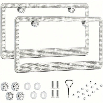 2PCS Stainless Steel License Plate Frame With Glitter Rhinestones, US Standard Size Fits All Cars/Trucks/SUVs, Women's Fashion Car Accessories, Rustproof & Easy Install, Premium Auto Decor, Birthday G