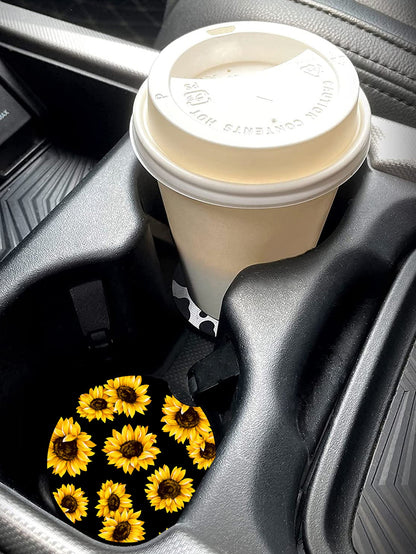 2pcs Sunflower Print Car Coaster