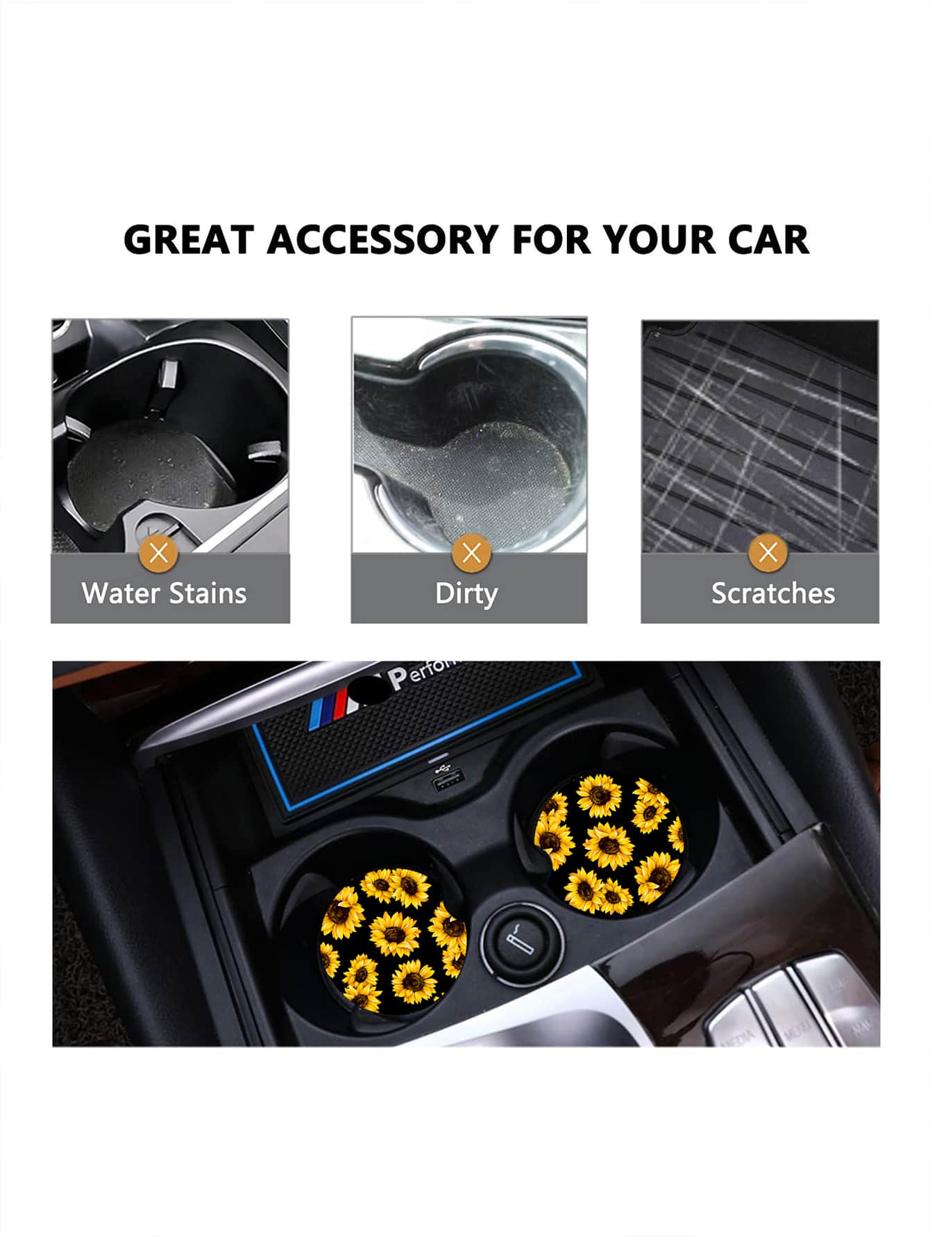 2pcs Sunflower Print Car Coaster