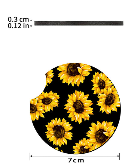 2pcs Sunflower Print Car Coaster
