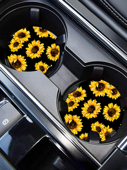 2pcs Sunflower Print Car Coaster