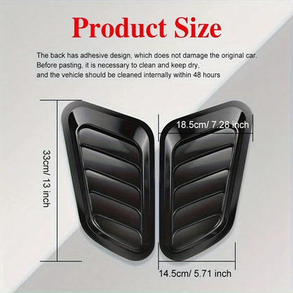 2pcs Universal New Car Windshield Fake Ventilation Cover Car Hood Decoration Sticker Car Exterior Decoration Ventilation Vent Modification Sticker, Self Adhesive No Drill Sport Mod Accessories Fit Sed