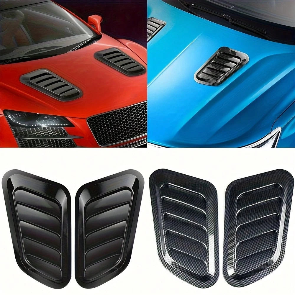 2pcs Universal New Car Windshield Fake Ventilation Cover Car Hood Decoration Sticker Car Exterior Decoration Ventilation Vent Modification Sticker, Self Adhesive No Drill Sport Mod Accessories Fit Sed