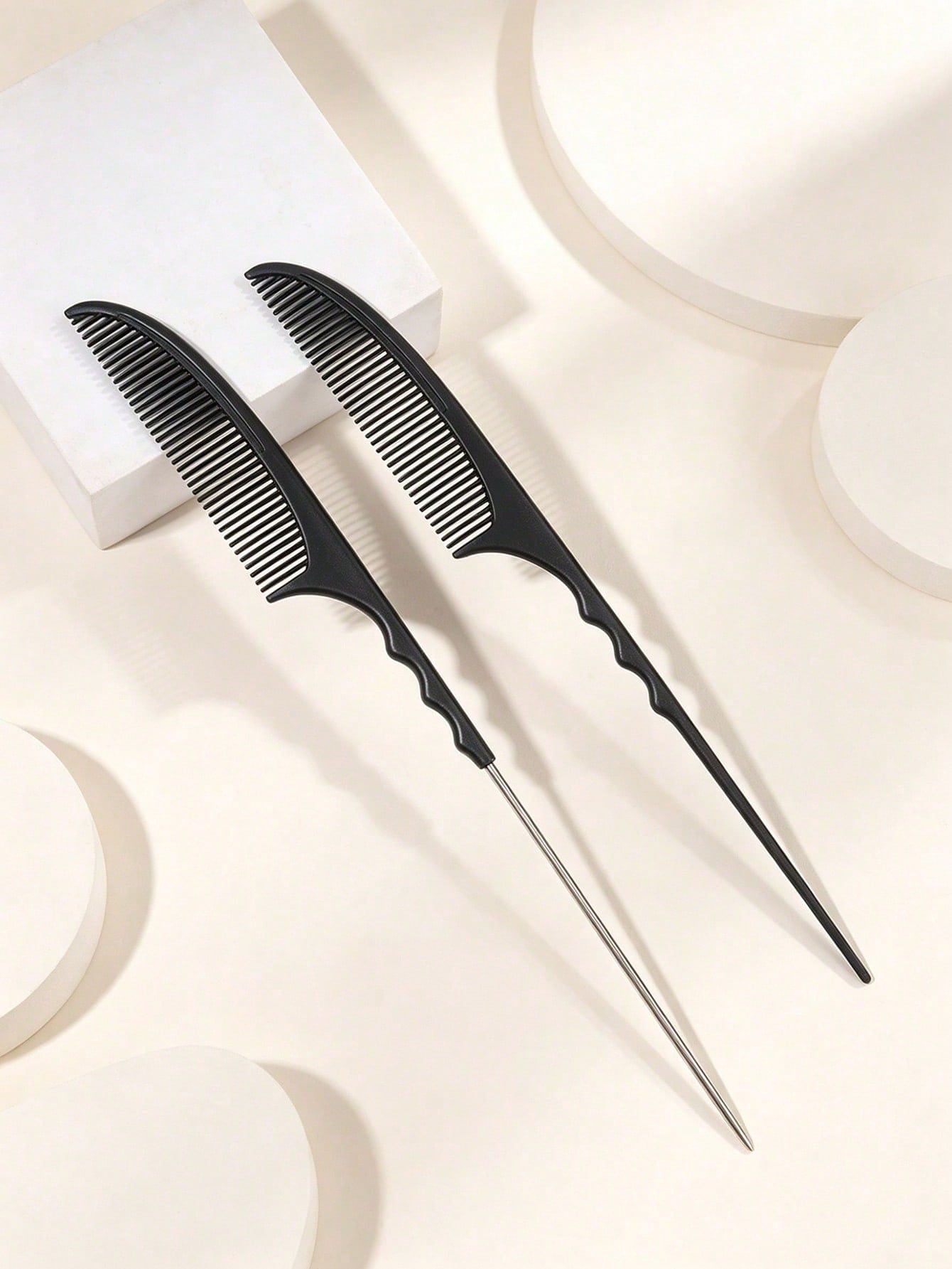 3/2/1pc Metal Rat Tail Comb Set, Anti-Static Carbon Fiber Hair Parting Comb, Wavy Non-Slip Handle, Precise Hair Styling Comb, Suitable For Hair Parting, Braiding, High Ponytail, Salon Hairdresser And
