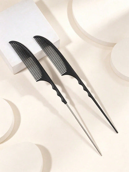 3/2/1pc Metal Rat Tail Comb Set, Anti-Static Carbon Fiber Hair Parting Comb, Wavy Non-Slip Handle, Precise Hair Styling Comb, Suitable For Hair Parting, Braiding, High Ponytail, Salon Hairdresser And