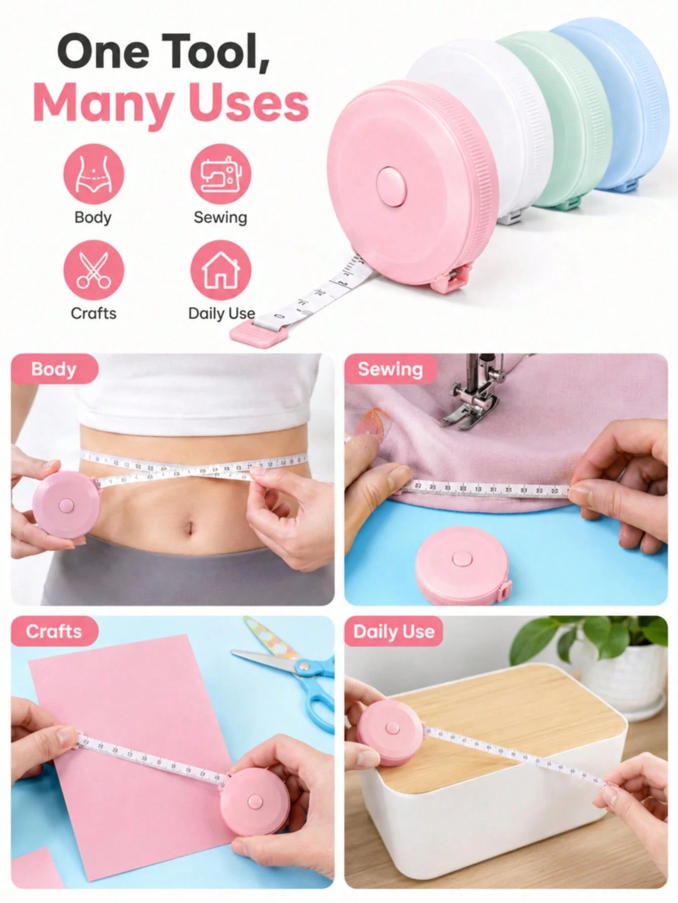 3/2/1pc Retractable Tape Measure, Used For Measuring Body Size, Sewing Soft Tape, Suitable For Cutting Fabric, Craft Weight Loss Measurement, 60 Inches (1.5 Meters) Double-Sided Ruler
