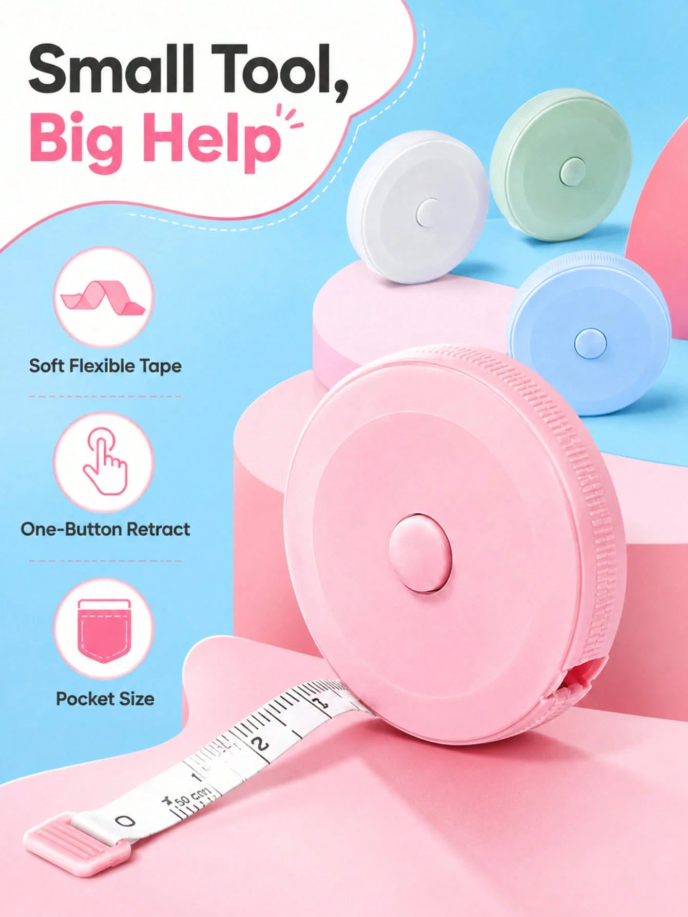 3/2/1pc Retractable Tape Measure, Used For Measuring Body Size, Sewing Soft Tape, Suitable For Cutting Fabric, Craft Weight Loss Measurement, 60 Inches (1.5 Meters) Double-Sided Ruler