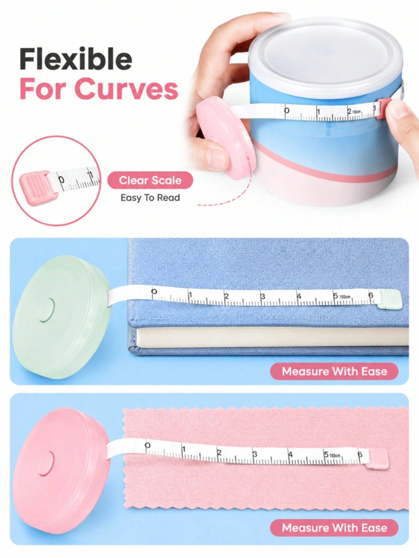 3/2/1pc Retractable Tape Measure, Used For Measuring Body Size, Sewing Soft Tape, Suitable For Cutting Fabric, Craft Weight Loss Measurement, 60 Inches (1.5 Meters) Double-Sided Ruler