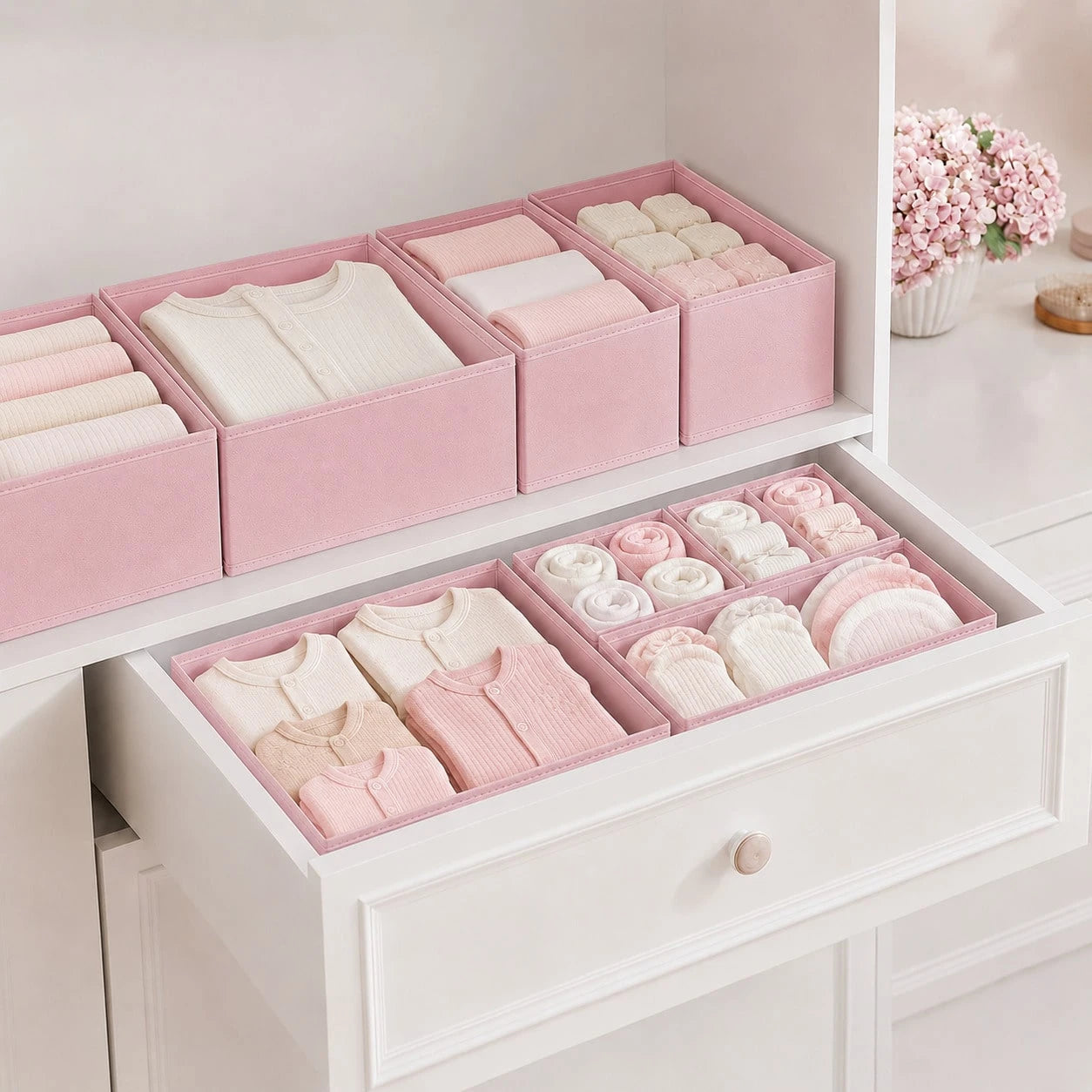 3/6/9pcs Foldable Fabric Storage Boxes, Baby Clothes Organizer Divider Bins, Wardrobe Drawer Dividers, Suitable For Baby Room/Socks/Daily Storage