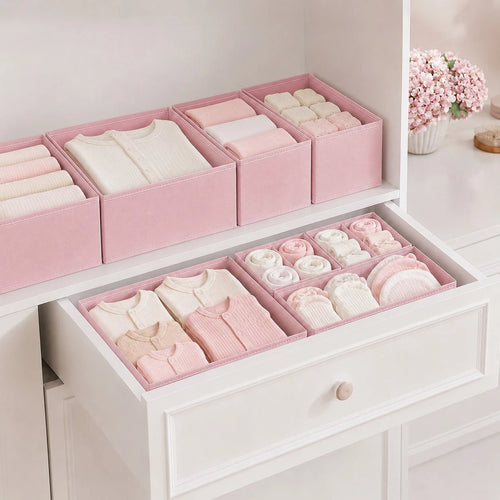 3/6/9pcs Foldable Fabric Storage Boxes, Baby Clothes Organizer Divider Bins, Wardrobe Drawer Dividers, Suitable For Baby Room/Socks/Daily Storage