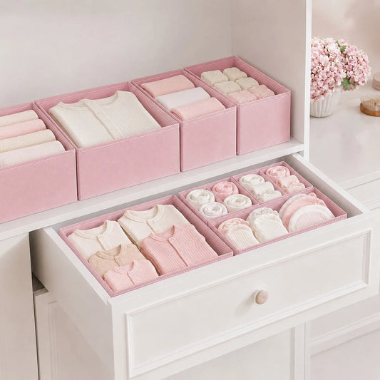 3/6/9pcs Foldable Fabric Storage Boxes, Baby Clothes Organizer Divider Bins, Wardrobe Drawer Dividers, Suitable For Baby Room/Socks/Daily Storage