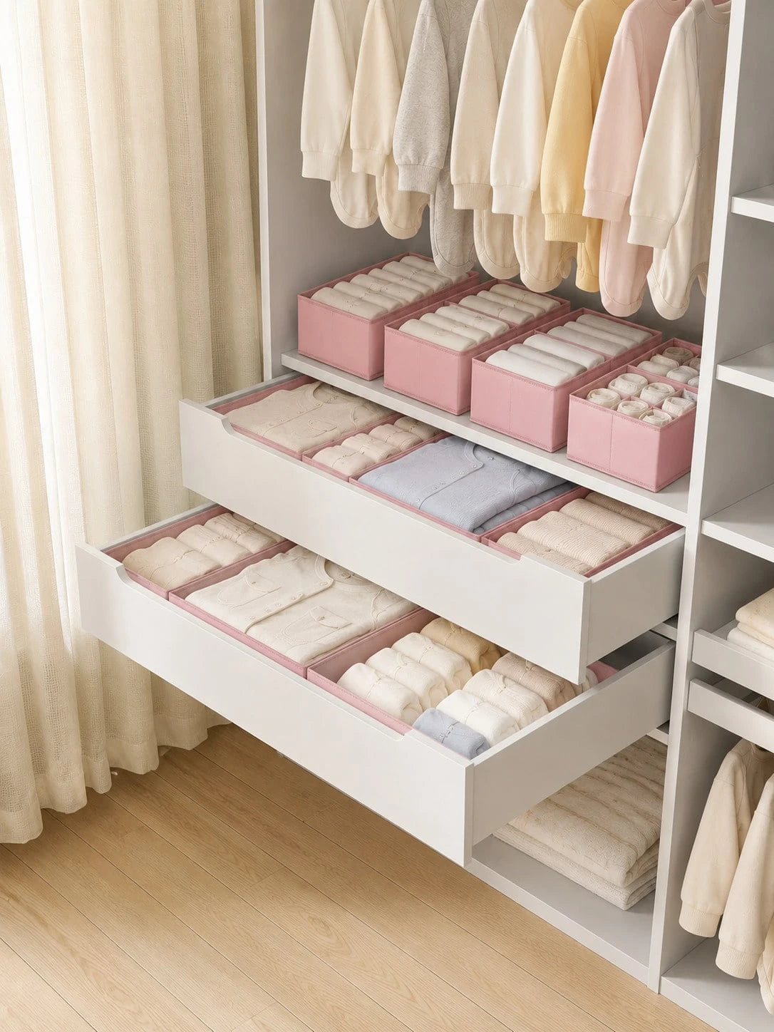 3/6/9pcs Foldable Fabric Storage Boxes, Baby Clothes Organizer Divider Bins, Wardrobe Drawer Dividers, Suitable For Baby Room/Socks/Daily Storage