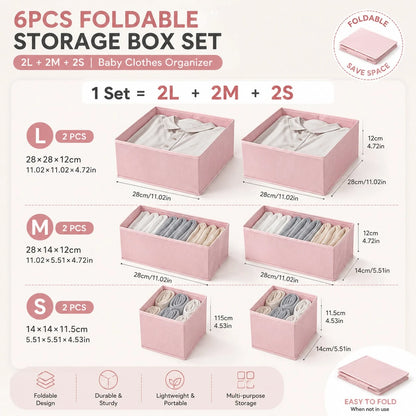 3/6/9pcs Foldable Fabric Storage Boxes, Baby Clothes Organizer Divider Bins, Wardrobe Drawer Dividers, Suitable For Baby Room/Socks/Daily Storage