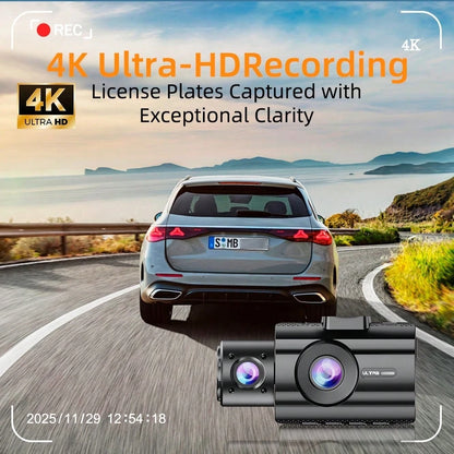 3-Channel Dash Cam With A 32GB Card, 4K Full HD, Infrared Night Vision, 170° Wide-Angle DVR Camera, Loop Recording, Parking Monitoring, Multi-Camera Coverage For Blind Spots, Easy Installation And Wir