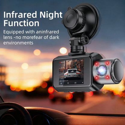 3-Channel Dash Cam With A 32GB Card, 4K Full HD, Infrared Night Vision, 170° Wide-Angle DVR Camera, Loop Recording, Parking Monitoring, Multi-Camera Coverage For Blind Spots, Easy Installation And Wir