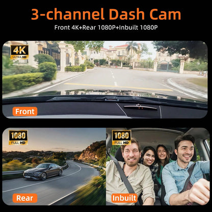 3-Channel Dash Cam With A 32GB Card, 4K Full HD, Infrared Night Vision, 170° Wide-Angle DVR Camera, Loop Recording, Parking Monitoring, Multi-Camera Coverage For Blind Spots, Easy Installation And Wir