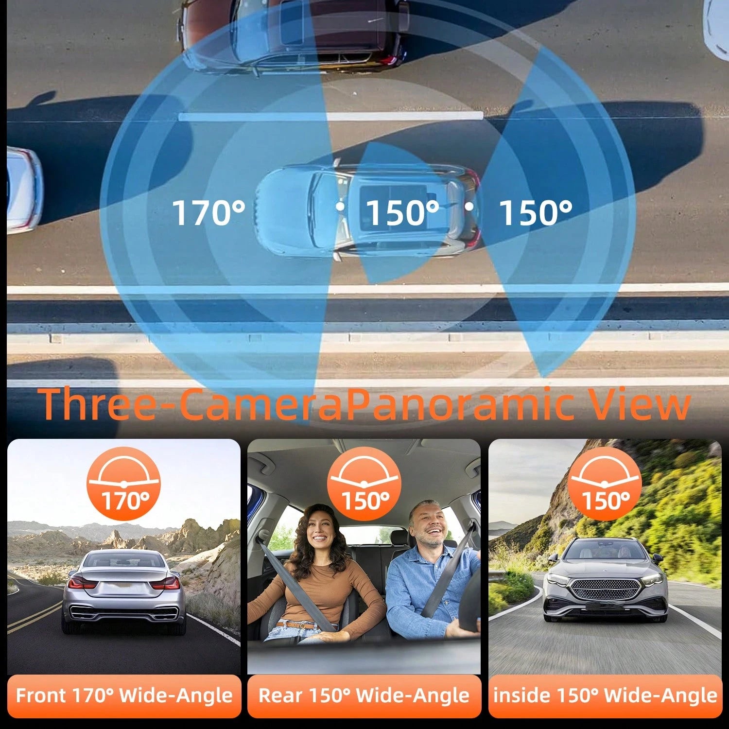 3-Channel Dash Cam With A 32GB Card, 4K Full HD, Infrared Night Vision, 170° Wide-Angle DVR Camera, Loop Recording, Parking Monitoring, Multi-Camera Coverage For Blind Spots, Easy Installation And Wir