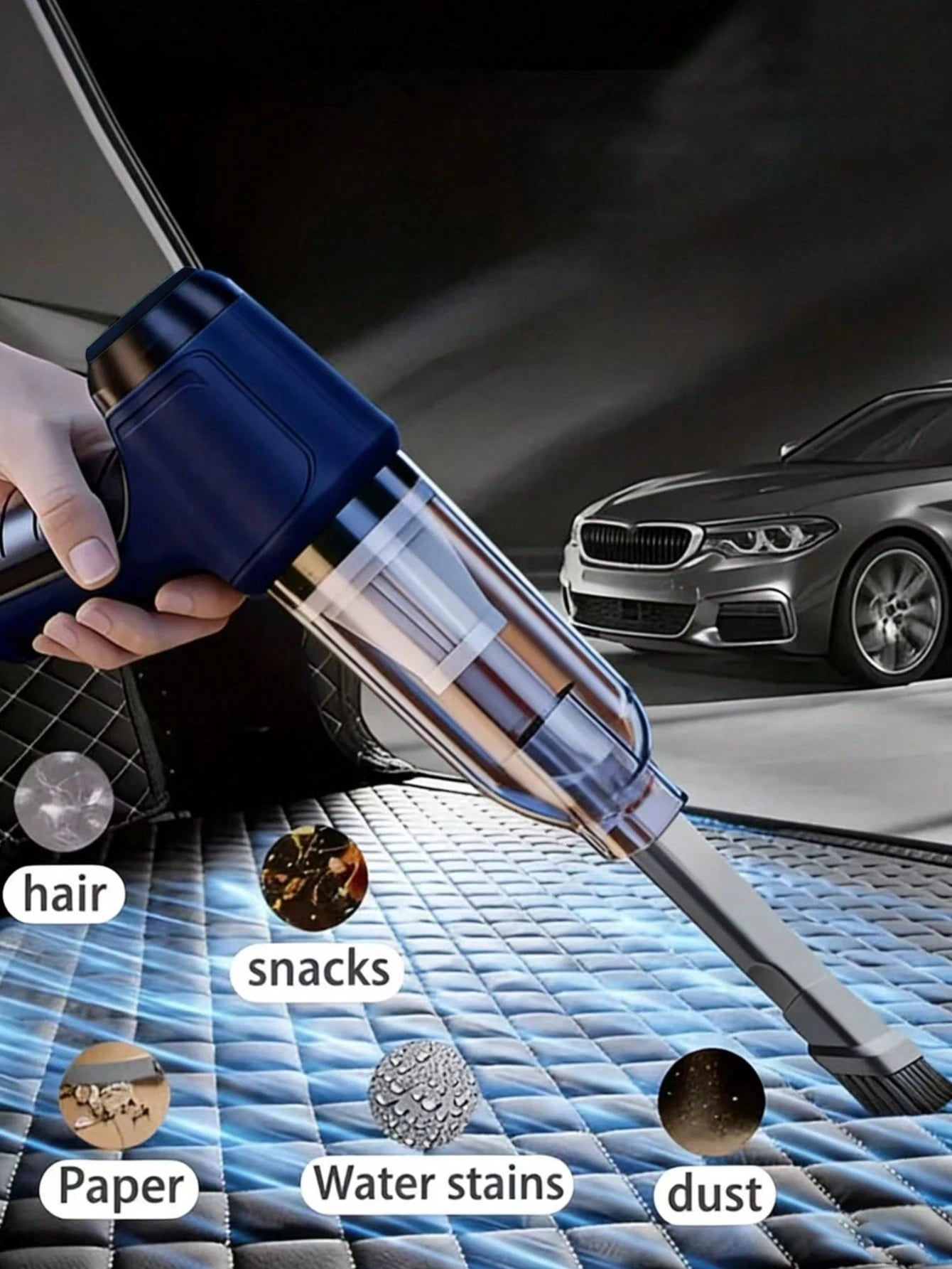 3-In-1 Car Vacuum Cleaner, Powerful Suction, Portable Compact Cordless Handheld Vacuum Cleaner, Suitable For Dry & Wet Cleaning, 2400mAh Battery, Car Accessories