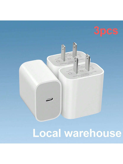 3-Pack USB-C Wall Charger Block: PD Fast Charging Power Adapter – Compatible With 16/15/16 Pro & Other USB-C Enabled Devices| Compact Travel Plug| Local Warehouse Phone Charger High Output Power