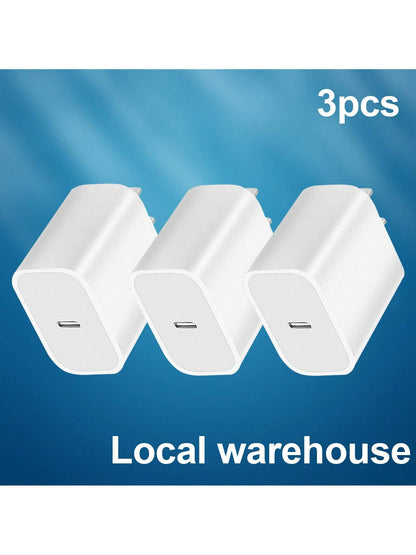 3-Pack USB-C Wall Charger Block: PD Fast Charging Power Adapter – Compatible With 16/15/16 Pro & Other USB-C Enabled Devices| Compact Travel Plug| Local Warehouse Phone Charger High Output Power