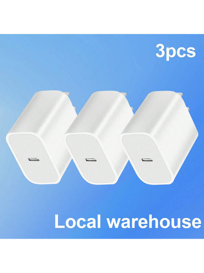 3-Pack USB-C Wall Charger Block: PD Fast Charging Power Adapter – Compatible With 16/15/16 Pro & Other USB-C Enabled Devices| Compact Travel Plug| Local Warehouse Phone Charger High Output Power