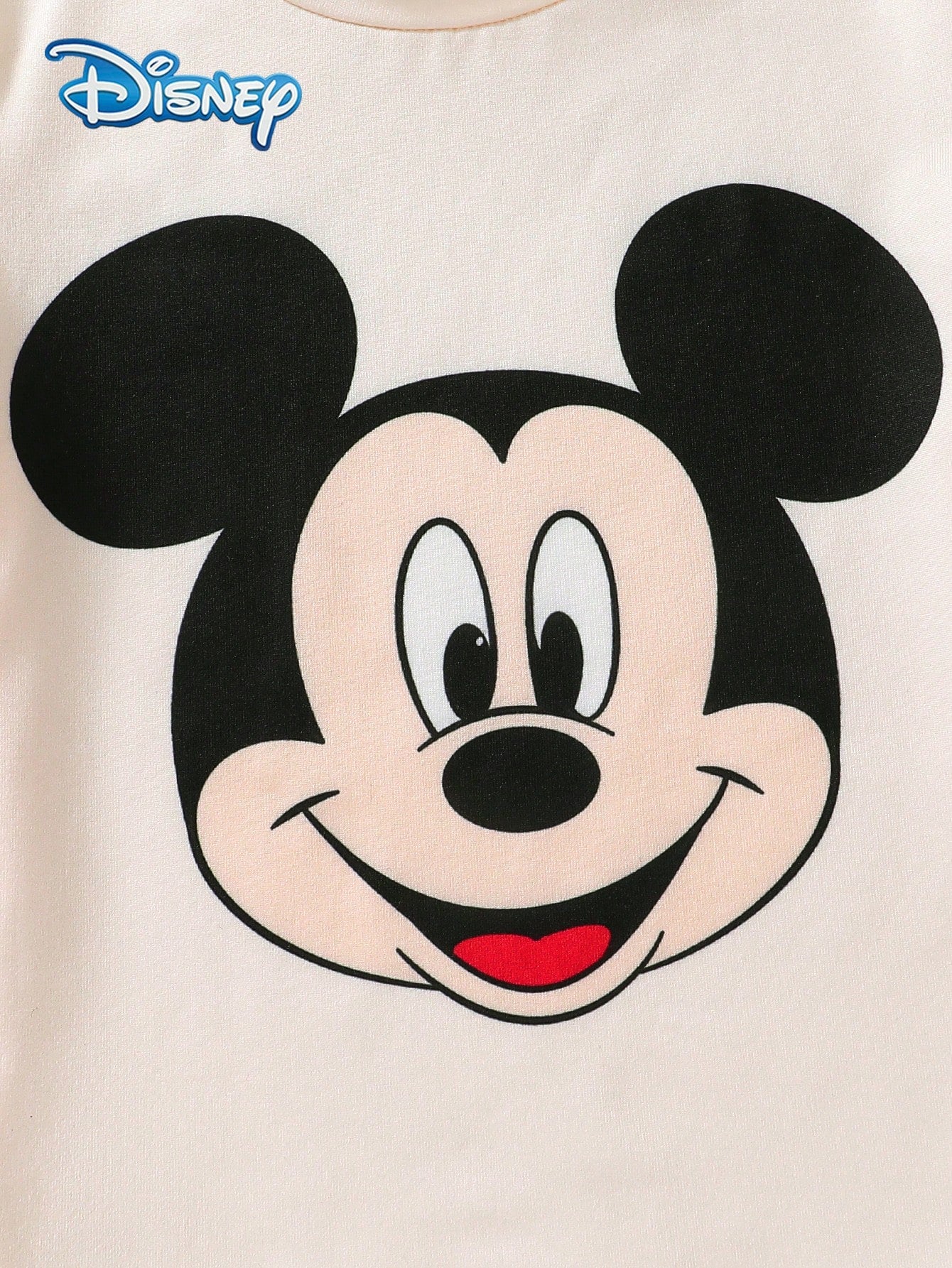 3-Piece Baby Boy Disney Outfit: Loose Round Neck White Mickey Mouse Print Short Sleeve T-Shirt + All-Over Mickey Print Shorts, Casual Everyday, Travel, Holiday, Party Wear For Toddler Boys Under 3 Yea