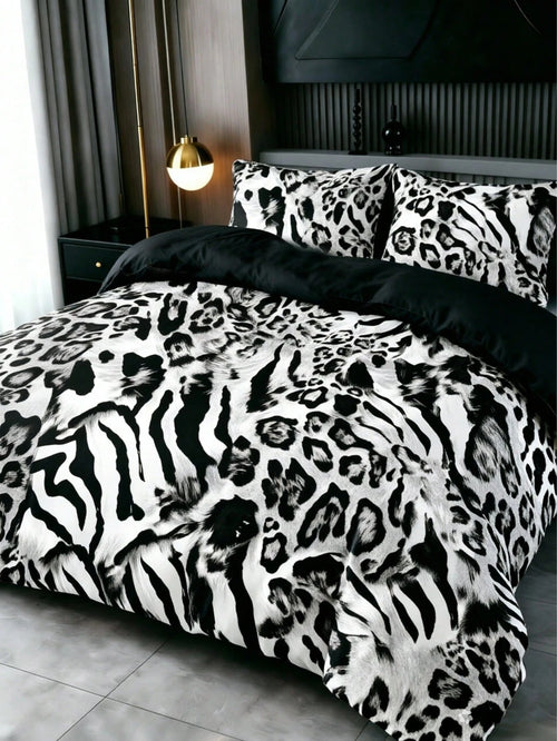 3-Piece Luxury Black Leopard Print Gothic Style Duvet Cover Set, Random Pillowcase Pattern, Duvet Cover Set (1 Duvet Cover + 2 Pillowcases, Pillow Inserts Not Included), Soft Warm Comfortable Bedroom