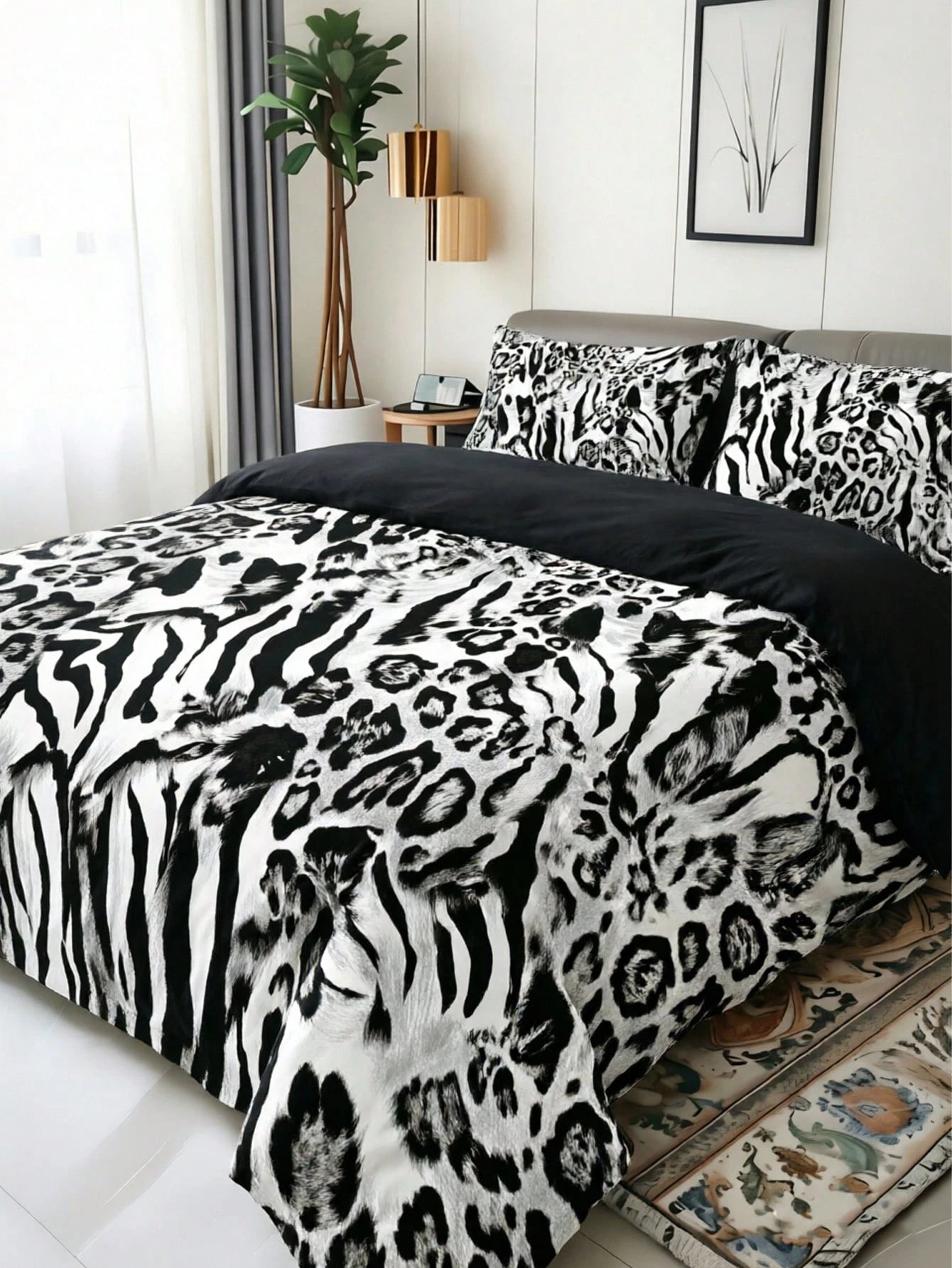 3-Piece Luxury Black Leopard Print Gothic Style Duvet Cover Set, Random Pillowcase Pattern, Duvet Cover Set (1 Duvet Cover + 2 Pillowcases, Pillow Inserts Not Included), Soft Warm Comfortable Bedroom
