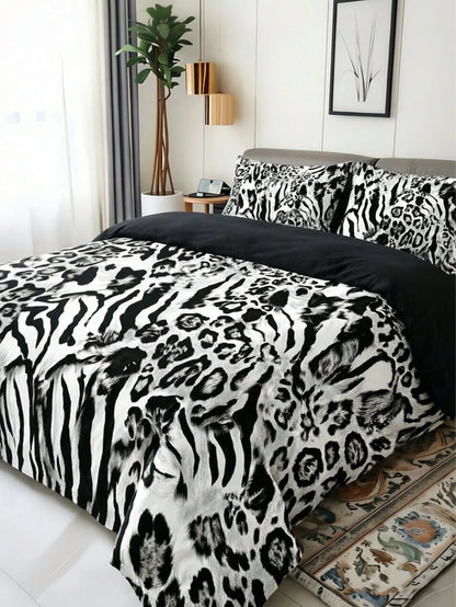3-Piece Luxury Black Leopard Print Gothic Style Duvet Cover Set, Random Pillowcase Pattern, Duvet Cover Set (1 Duvet Cover + 2 Pillowcases, Pillow Inserts Not Included), Soft Warm Comfortable Bedroom