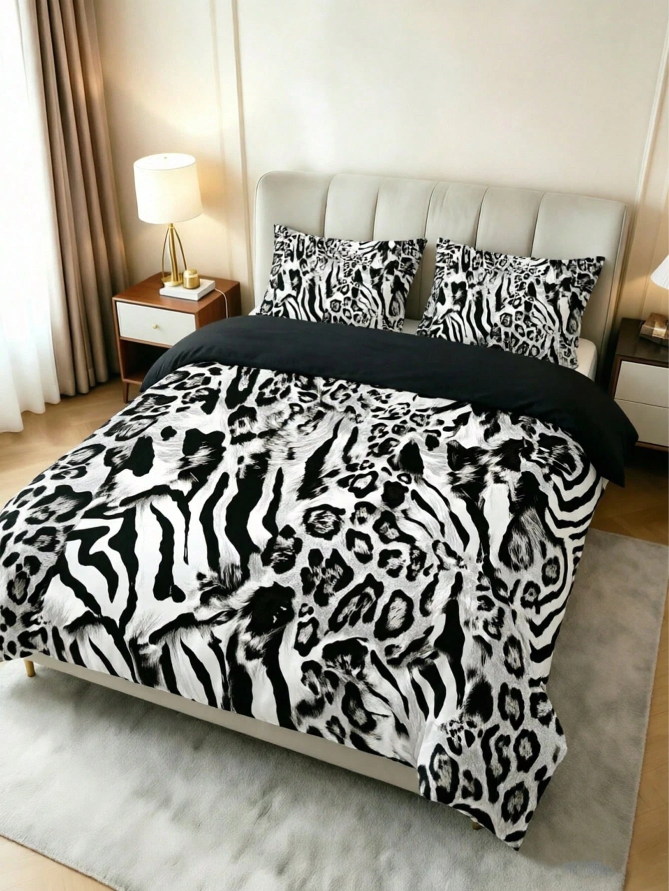 3-Piece Luxury Black Leopard Print Gothic Style Duvet Cover Set, Random Pillowcase Pattern, Duvet Cover Set (1 Duvet Cover + 2 Pillowcases, Pillow Inserts Not Included), Soft Warm Comfortable Bedroom
