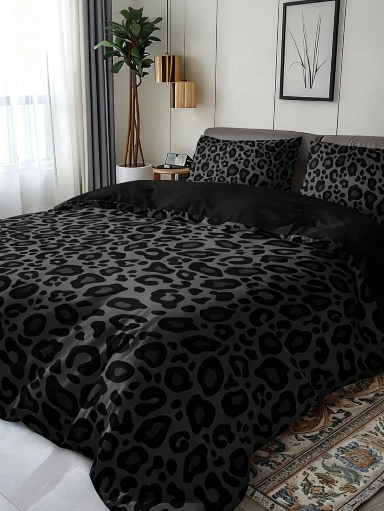 3-Piece Luxury Black Leopard Print Gothic Style Duvet Cover Set, Random Pillowcase Pattern, Duvet Cover Set (1 Duvet Cover + 2 Pillowcases, Pillow Inserts Not Included), Soft Warm Comfortable Bedroom