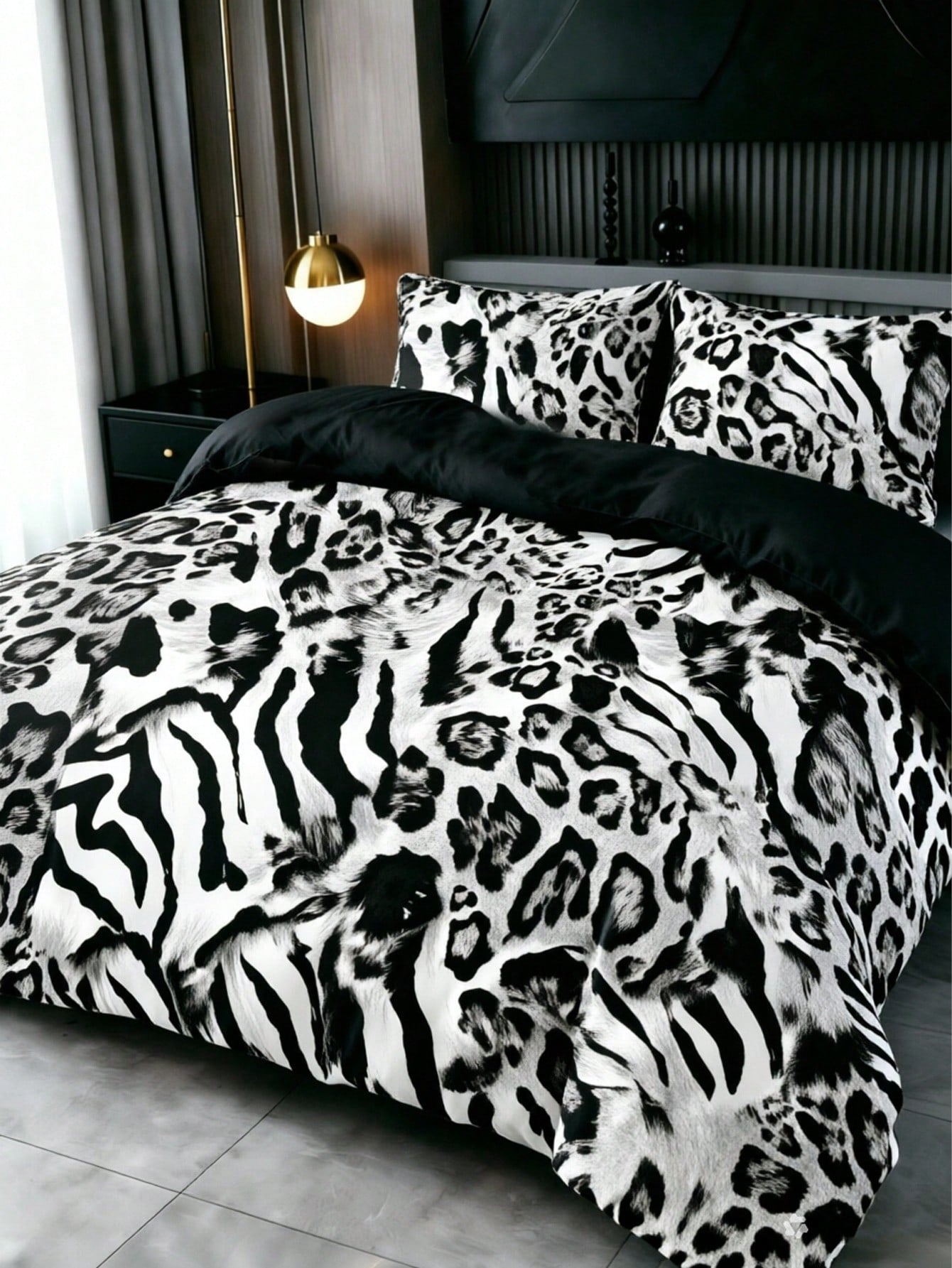 3-Piece Luxury Black Leopard Print Gothic Style Duvet Cover Set, Random Pillowcase Pattern, Duvet Cover Set (1 Duvet Cover + 2 Pillowcases, Pillow Inserts Not Included), Soft Warm Comfortable Bedroom