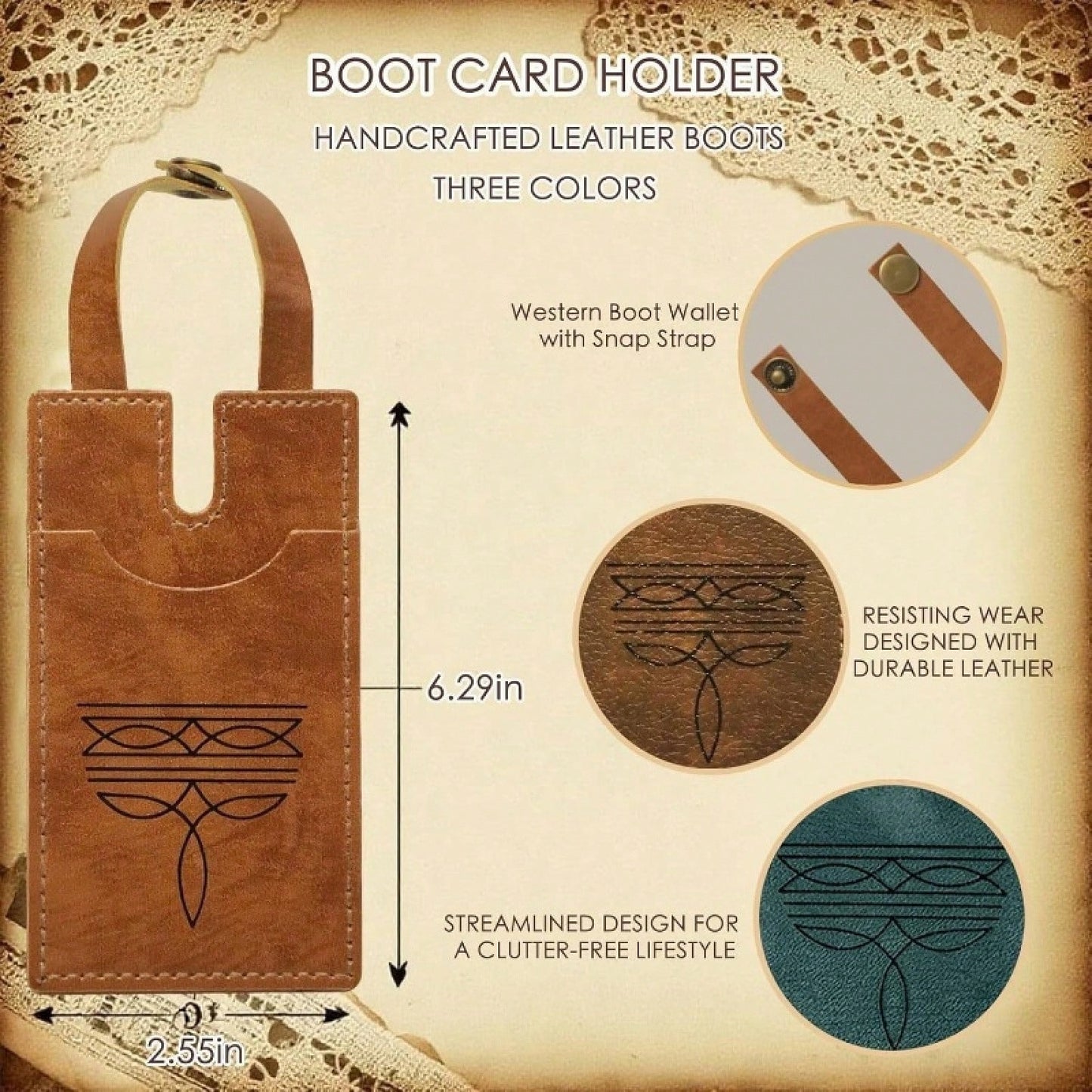 3-Piece Western-Style Boot Wallet Set| Made Of Leather With Snap Closure And RFID Anti-Theft Features, Unisex, Cash Pocket, And Credit Card Holder.