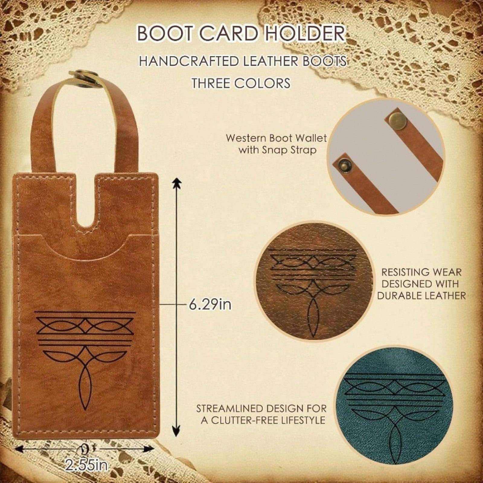 3-Piece Western-Style Boot Wallet Set| Made Of Leather With Snap Closure And RFID Anti-Theft Features, Unisex, Cash Pocket, And Credit Card Holder.