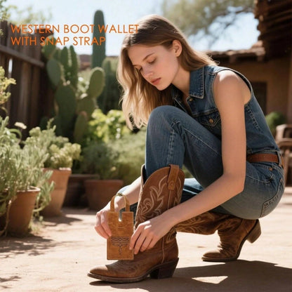 3-Piece Western-Style Boot Wallet Set| Made Of Leather With Snap Closure And RFID Anti-Theft Features, Unisex, Cash Pocket, And Credit Card Holder.