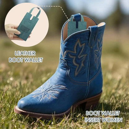 3-Piece Western-Style Boot Wallet Set| Made Of Leather With Snap Closure And RFID Anti-Theft Features, Unisex, Cash Pocket, And Credit Card Holder.