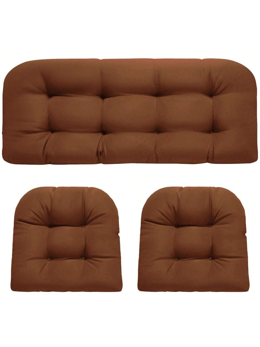 3 Pieces Wicker Chair Cushions Of Waterproof Tufted Outdoor Seat Cushions Set For Patio Furniture Sofa Settee Couch,1 Loveseat And 2 U-Shaped Cushions For Patio Furniture Chair Pads Yard