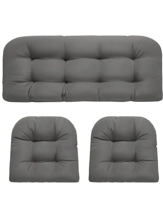 3 Pieces Wicker Chair Cushions Of Waterproof Tufted Outdoor Seat Cushions Set For Patio Furniture Sofa Settee Couch,1 Loveseat And 2 U-Shaped Cushions For Patio Furniture Chair Pads Yard
