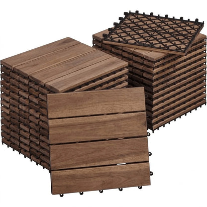 30/20/10 Pack Solid Wood Interlocking Deck Tiles, Waterproof Non-Slip Patio Floor Pavers With Click-Lock Design, Easy DIY Wood Flooring Tiles For Indoor Outdoor Patio Deck Garden Poolside Backyard Dec