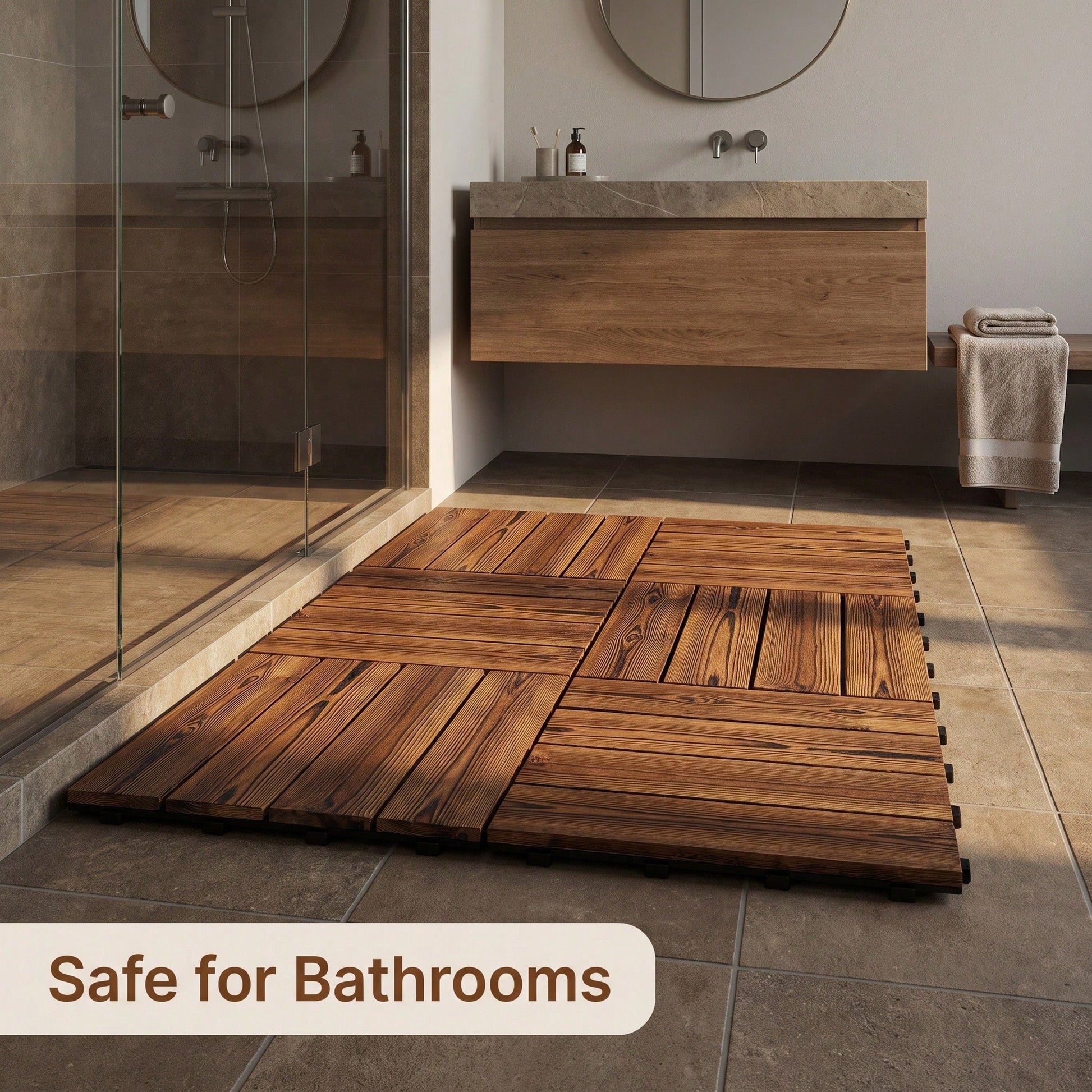 30/20/10 Pack Solid Wood Interlocking Deck Tiles, Waterproof Non-Slip Patio Floor Pavers With Click-Lock Design, Easy DIY Wood Flooring Tiles For Indoor Outdoor Patio Deck Garden Poolside Backyard Dec