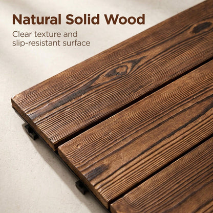 30/20/10 Pack Solid Wood Interlocking Deck Tiles, Waterproof Non-Slip Patio Floor Pavers With Click-Lock Design, Easy DIY Wood Flooring Tiles For Indoor Outdoor Patio Deck Garden Poolside Backyard Dec