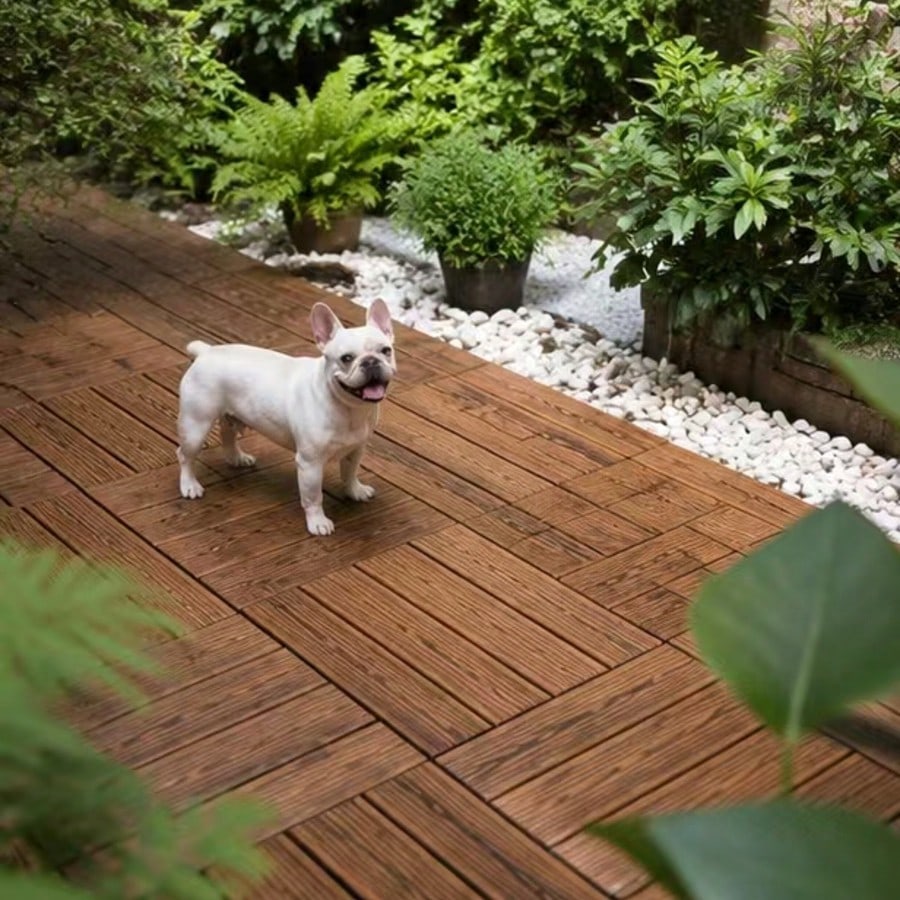 30/20/10 Pack Solid Wood Interlocking Deck Tiles, Waterproof Non-Slip Patio Floor Pavers With Click-Lock Design, Easy DIY Wood Flooring Tiles For Indoor Outdoor Patio Deck Garden Poolside Backyard Dec