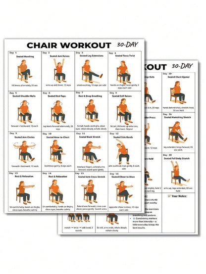 30-Day Chair Fitness Poster- Seated Exercise Chart For Seniors And Beginners, Low-Intensity Chair Yoga And Stretching Workout Plan, Home Gym Wall Decor And Elderly Fitness Guide, Back To School