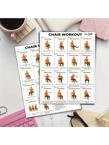 30-Day Chair Fitness Poster- Seated Exercise Chart For Seniors And Beginners, Low-Intensity Chair Yoga And Stretching Workout Plan, Home Gym Wall Decor And Elderly Fitness Guide, Back To School
