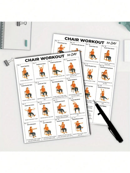 30-Day Chair Fitness Poster- Seated Exercise Chart For Seniors And Beginners, Low-Intensity Chair Yoga And Stretching Workout Plan, Home Gym Wall Decor And Elderly Fitness Guide, Back To School