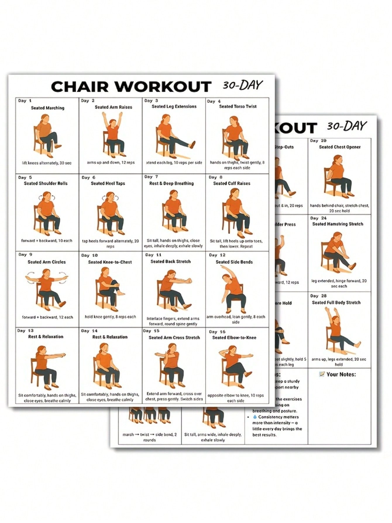 30-Day Chair Fitness Poster- Seated Exercise Chart For Seniors And Beginners, Low-Intensity Chair Yoga And Stretching Workout Plan, Home Gym Wall Decor And Elderly Fitness Guide, Back To School