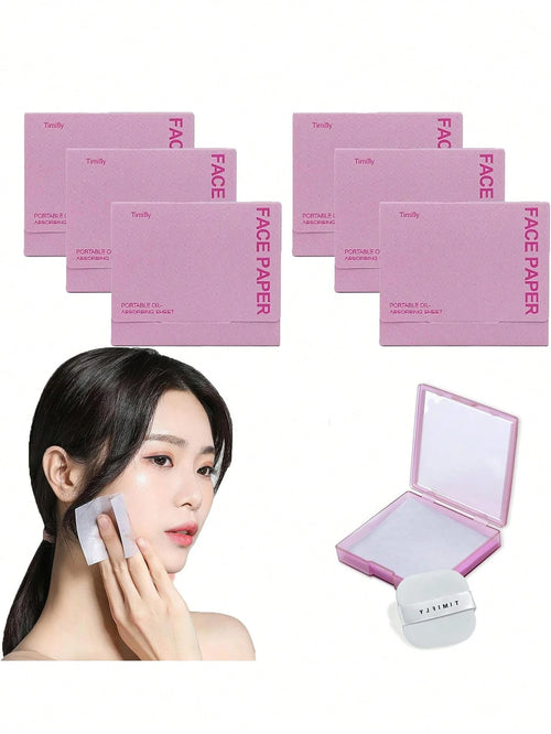 300/200/100PCS Facial Oil Control Paper + Square Powder Puff + 1 Mirror, Oil Absorption Control, Refreshing And Portable Facial Suction Cup, Can Absorb Excess Oil On The Face, Suitable For Men, Women