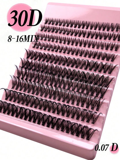 30D 80/140/200pcs 3D False Eyelashes 8-16mm Mixed Length 0.07C/D Curl 4/7/10 Rows Soft Natural Waterproof Lightweight Easy To Wear Suitable For Daily, Party Or Wedding Occasions Eyelash Clusters Bulk