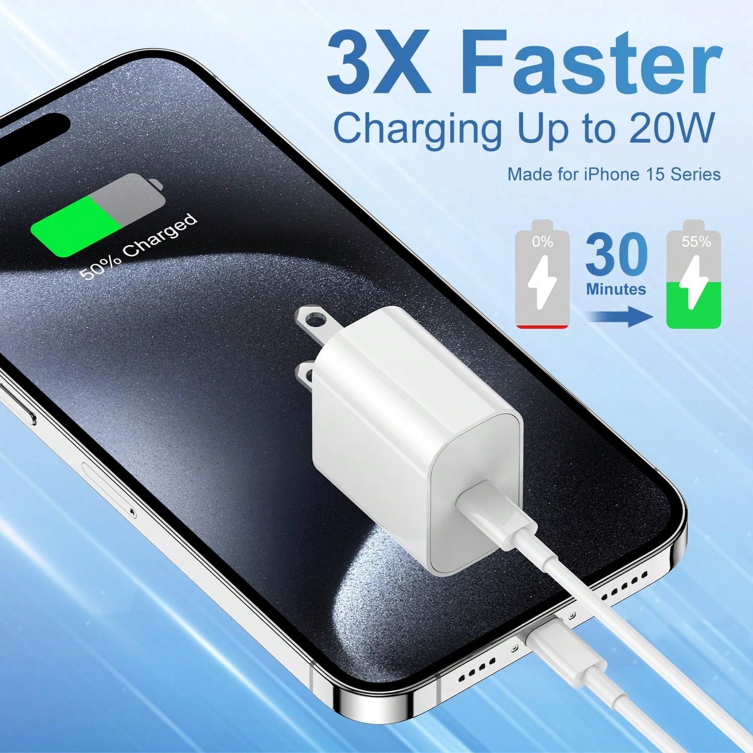 30W USB C Wall Charger US Plug + 3.3ft/100cm USB C To Type C Durable Cable Data Transfer Cable Fast Charging Kit Compatible With IPhone 17 Pro Max/17 Pro/17/16 Pro Max/16 Pro/16 Plus/16/15 Pro Max/15